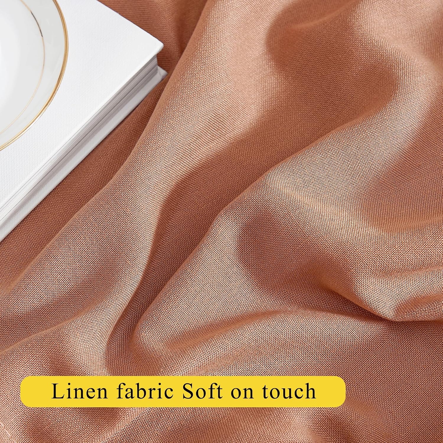 image:imageNICETOWN Window Toppers Valances Linen Sheer Valances Pleated Rod Pocket 52 x 18 inche Long Window Covering for Kitchen Kids Room Short Drapes Living Room Bedroom Bathroom Decor 4 Panels AngoraTerracotta