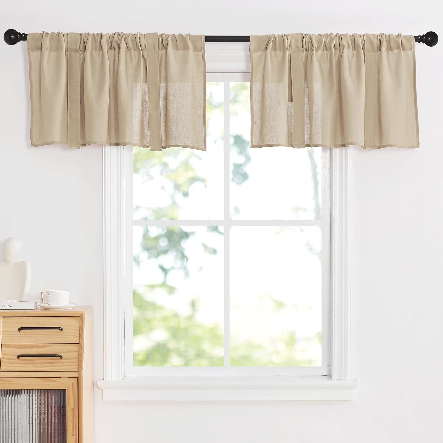 image:imageNICETOWN Window Toppers Valances Linen Sheer Valances Pleated Rod Pocket 52 x 18 inche Long Window Covering for Kitchen Kids Room Short Drapes Living Room Bedroom Bathroom Decor 4 Panels AngoraAngora