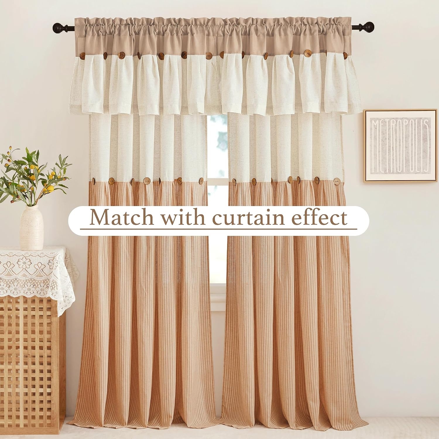image:imageNICETOWN Window Toppers Valances Linen Sheer Valances Pleated Rod Pocket 52 x 18 inche Long Window Covering for Kitchen Kids Room Short Drapes Living Room Bedroom Bathroom Decor 4 Panels Angoratan
