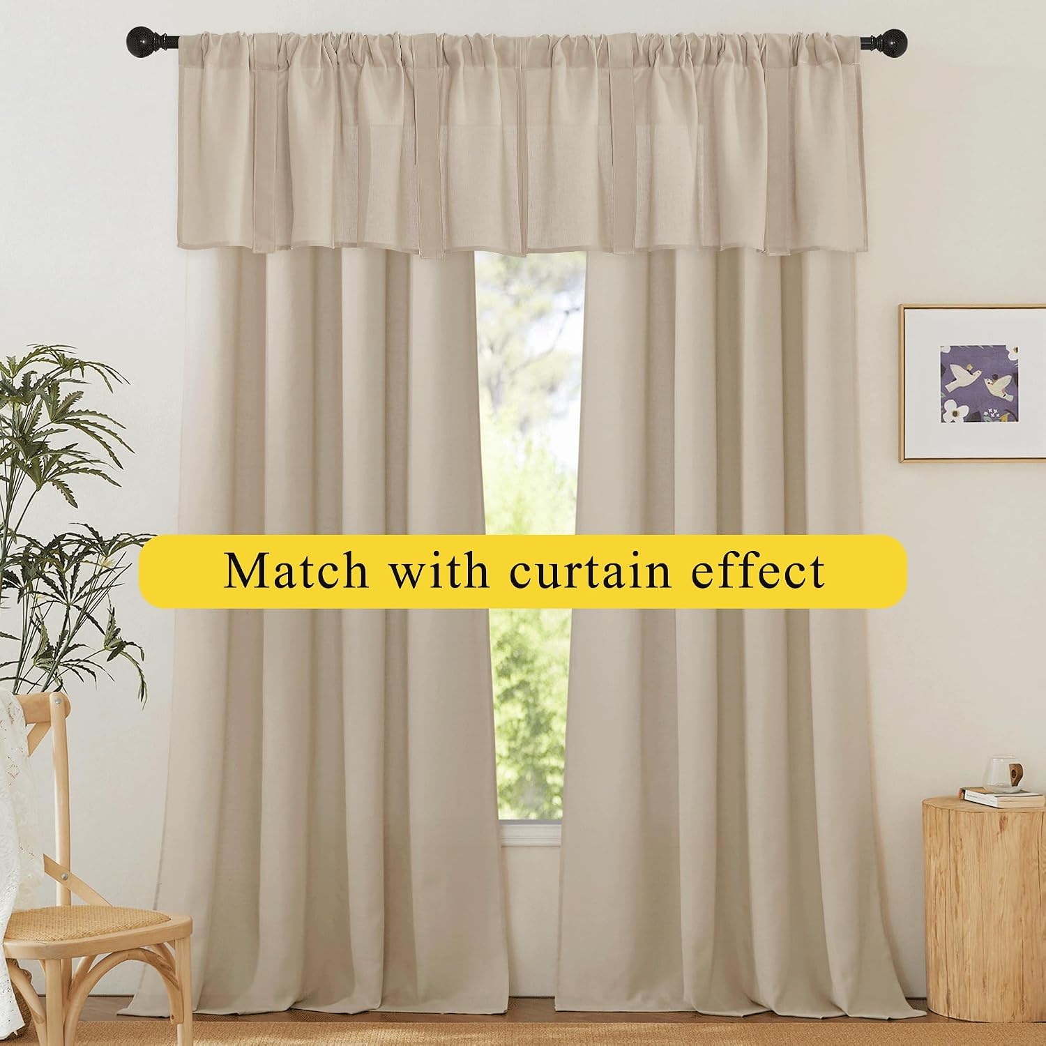 image:imageNICETOWN Window Toppers Valances Linen Sheer Valances Pleated Rod Pocket 52 x 18 inche Long Window Covering for Kitchen Kids Room Short Drapes Living Room Bedroom Bathroom Decor 4 Panels AngoraAngora