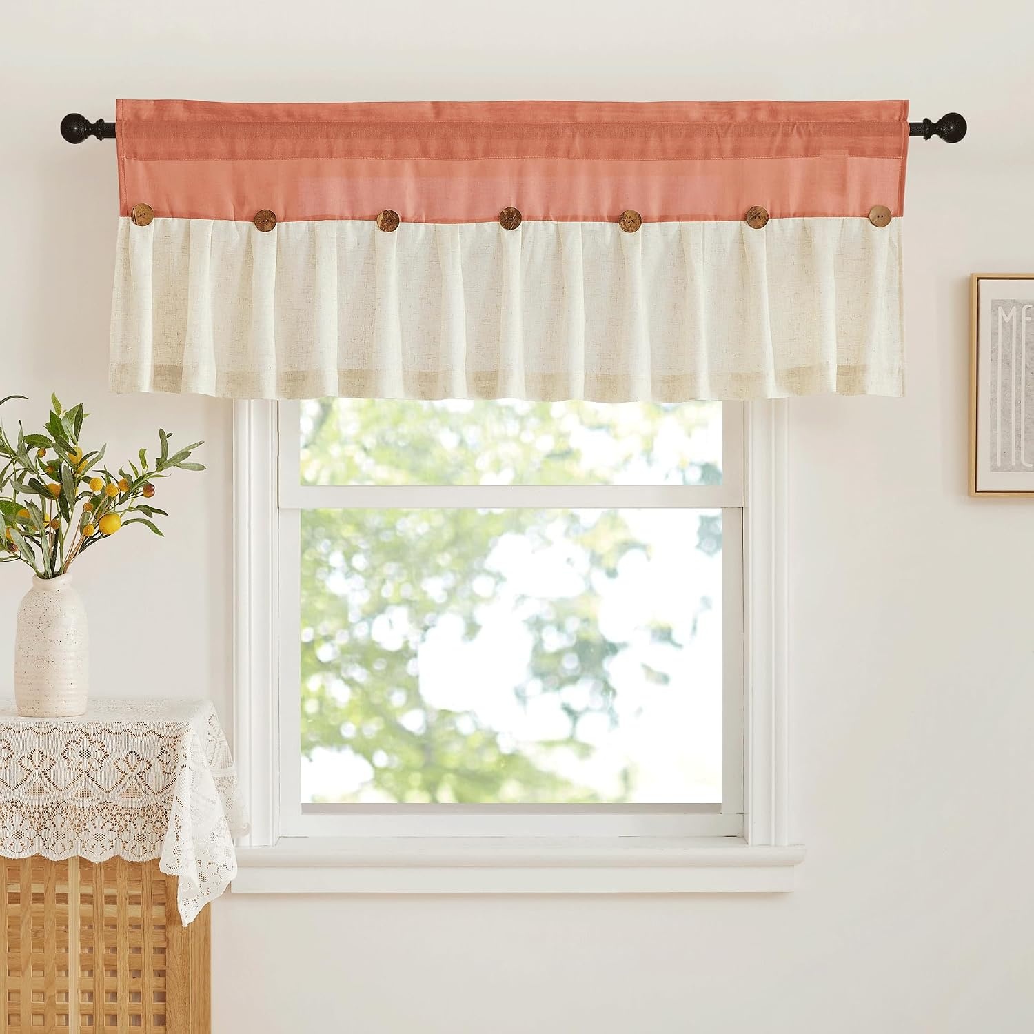 image:imageNICETOWN Window Toppers Valances Linen Sheer Valances Pleated Rod Pocket 52 x 18 inche Long Window Covering for Kitchen Kids Room Short Drapes Living Room Bedroom Bathroom Decor 4 Panels AngoraTerracotta