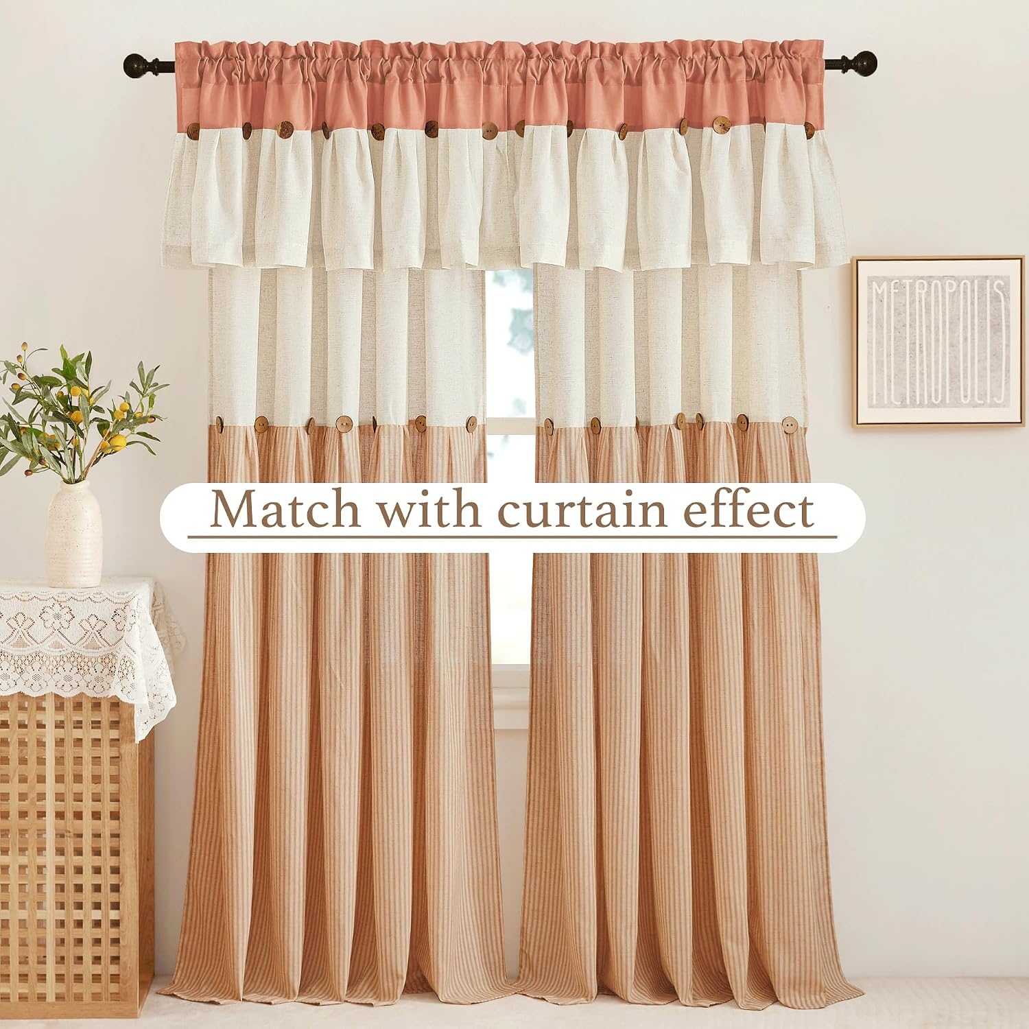 image:imageNICETOWN Window Toppers Valances Linen Sheer Valances Pleated Rod Pocket 52 x 18 inche Long Window Covering for Kitchen Kids Room Short Drapes Living Room Bedroom Bathroom Decor 4 Panels AngoraTerracotta