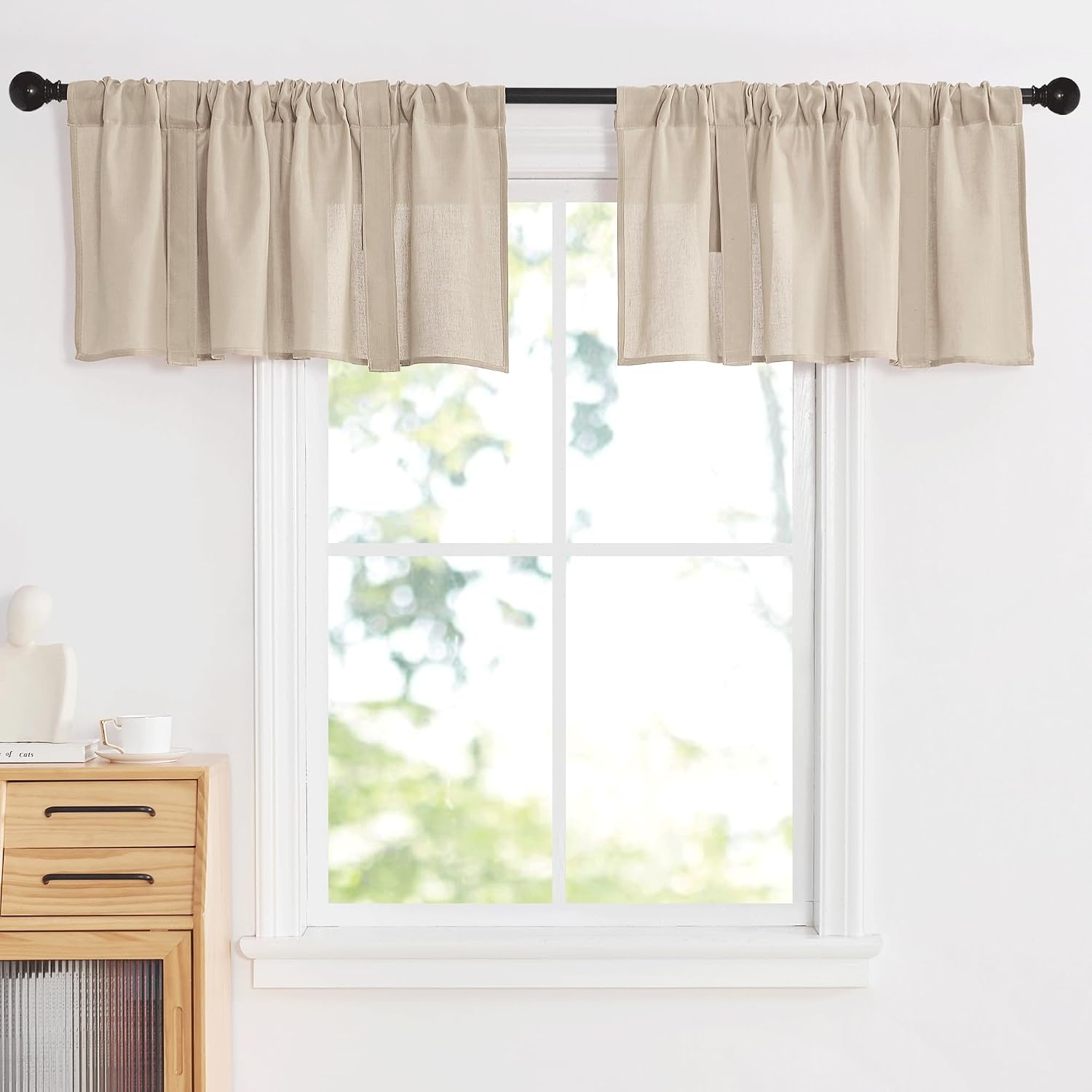 image:imageNICETOWN Window Toppers Valances Linen Sheer Valances Pleated Rod Pocket 52 x 18 inche Long Window Covering for Kitchen Kids Room Short Drapes Living Room Bedroom Bathroom Decor 4 Panels AngoraTerracotta