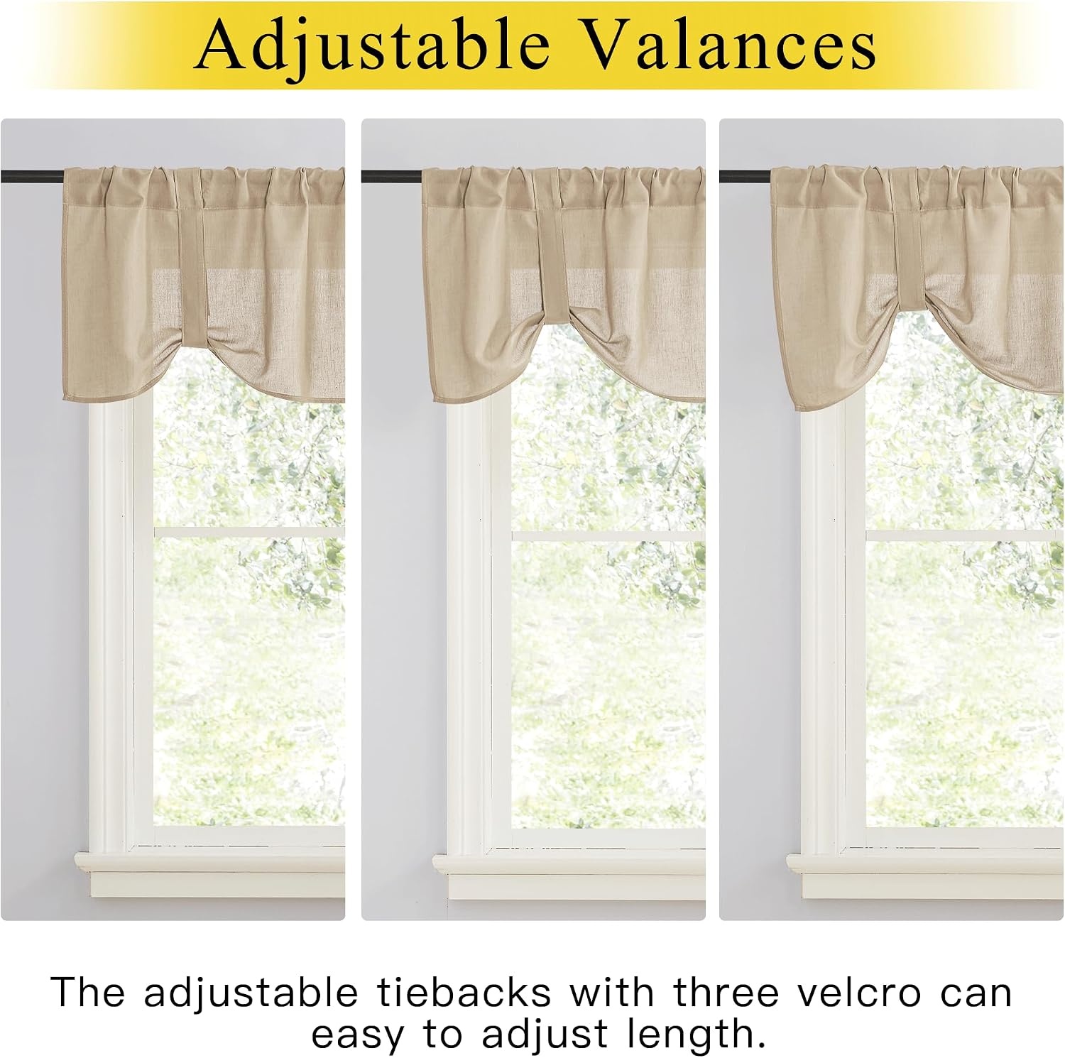 image:imageNICETOWN Window Toppers Valances Linen Sheer Valances Pleated Rod Pocket 52 x 18 inche Long Window Covering for Kitchen Kids Room Short Drapes Living Room Bedroom Bathroom Decor 4 Panels AngoraAngora
