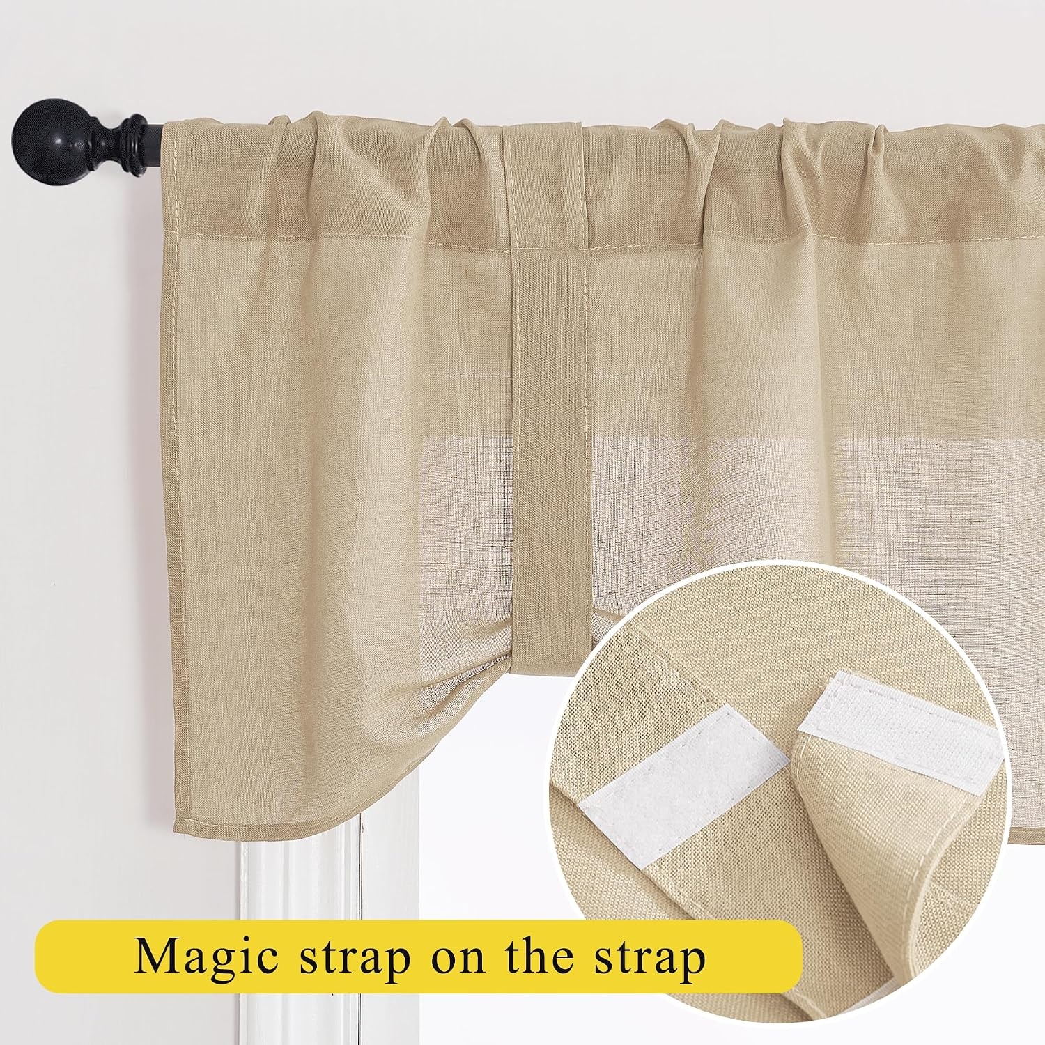 image:imageNICETOWN Window Toppers Valances Linen Sheer Valances Pleated Rod Pocket 52 x 18 inche Long Window Covering for Kitchen Kids Room Short Drapes Living Room Bedroom Bathroom Decor 4 Panels AngoraAngora