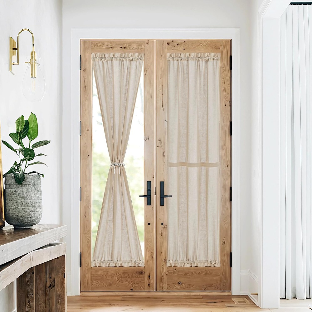 image:imageNICETOWN 2 Panels Semi Transparent White Curtains for Kitchen BathroomLinen Texture  Angora