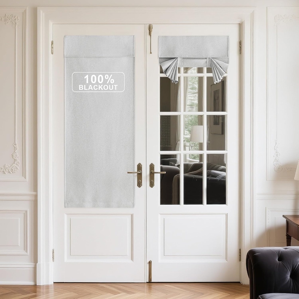 image:imageNICETOWN Black 100 Blackout French Linen Door Curtains for WindowLight Grey