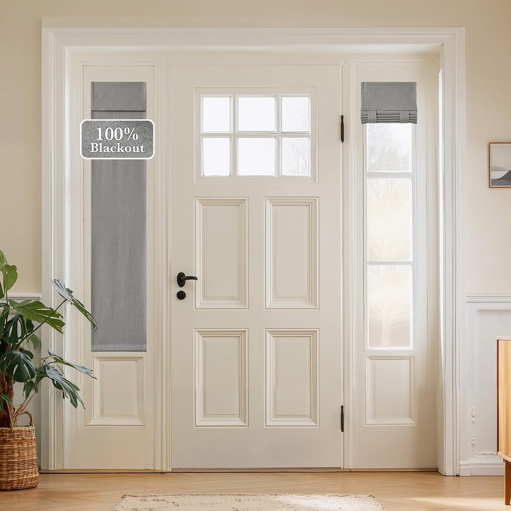 image:imageNICETOWN Black 100 Blackout Linen French Door Curtain for Small WindowGrey