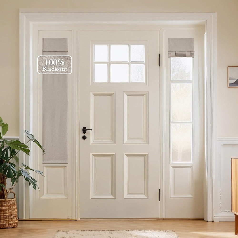 image:imageNICETOWN Black 100 Blackout Linen French Door Curtain for Small WindowSand