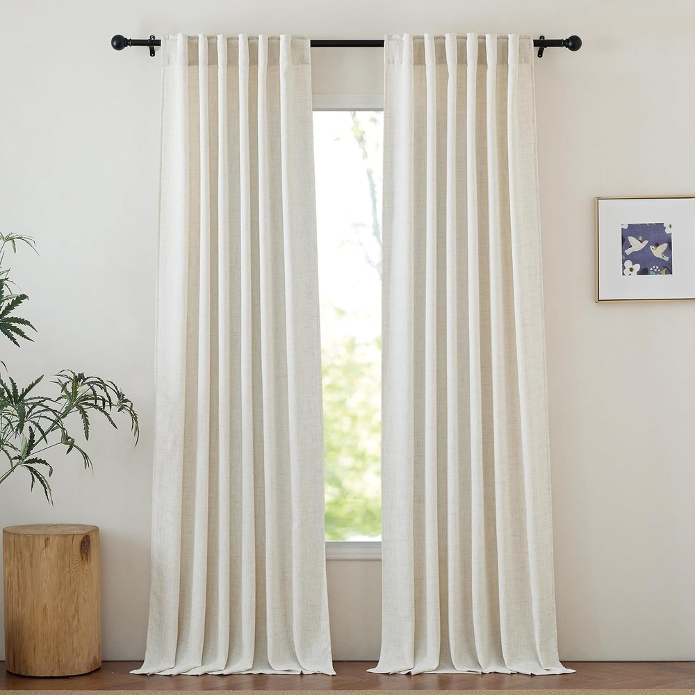 image:imageNICETOWN Faux Linen Sheer Cream Curtains for Bedroom Rod Pocket amp Back Tab Rustic Semi Sheer Window Treatments with Light Penetration Drapes for Living RoomKids Room W52 x L90 2 Panels