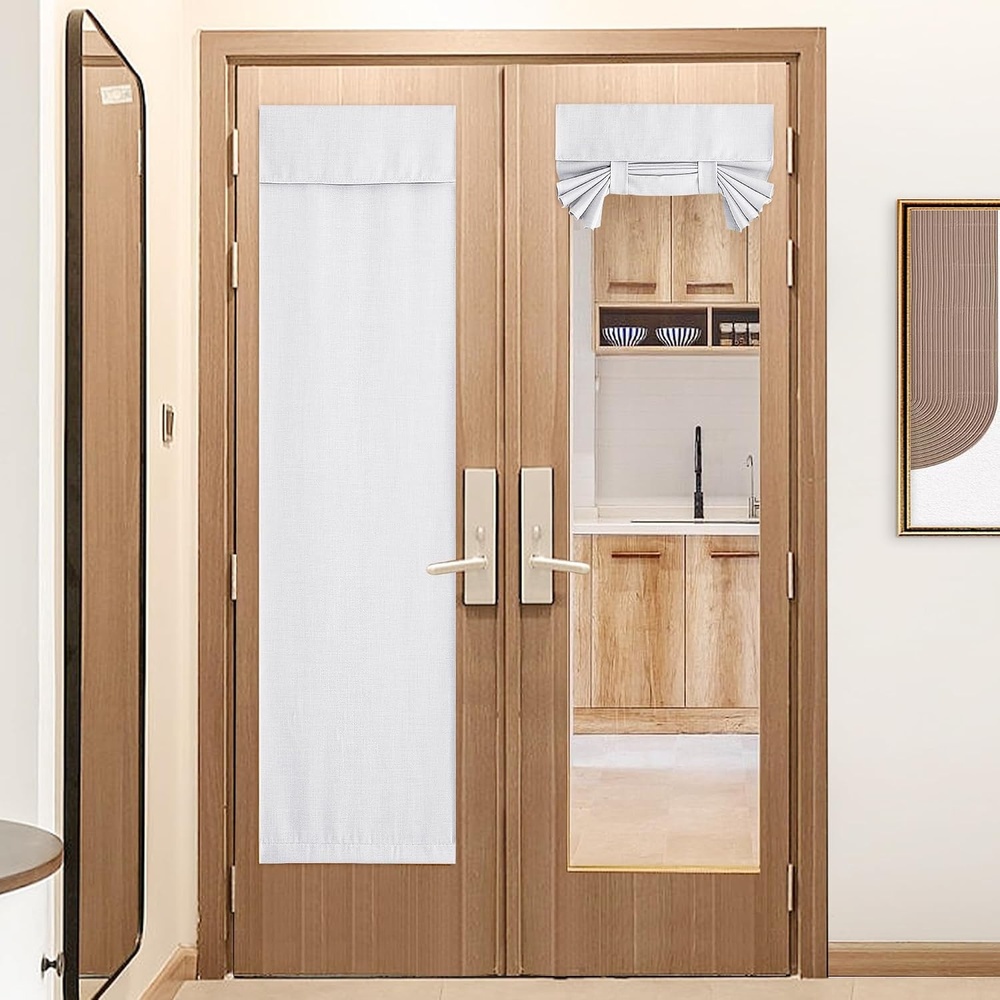 image:imageNICETOWN French Door Curtains for Window Room Darkening Privacy Thermal Insulated Curtains for Kitchen Farmhouse Linen Door Shade for Office Tie Up Shades 26 X 72 Inches Angora 1 PanelGreyish White