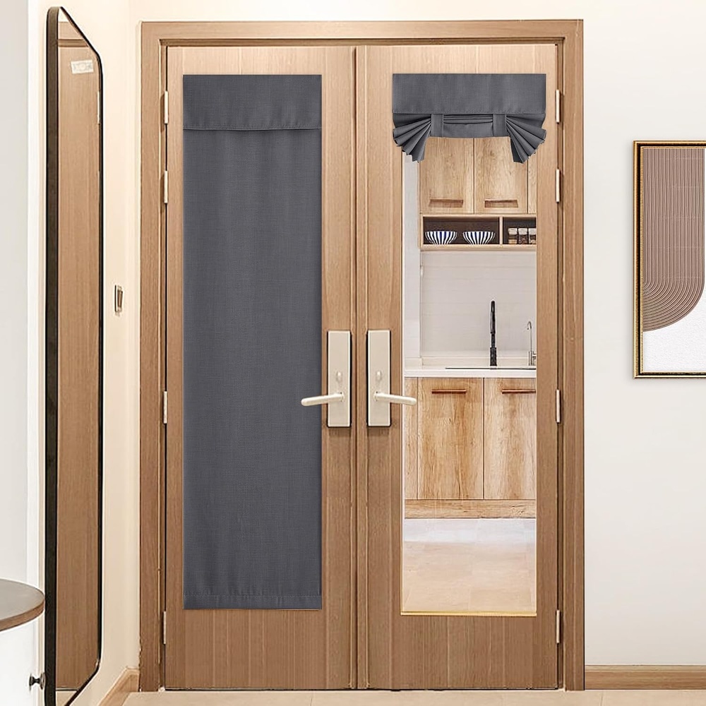 image:imageNICETOWN French Door Curtains for Window Room Darkening Privacy Thermal Insulated Curtains for Kitchen Farmhouse Linen Door Shade for Office Tie Up Shades 26 X 72 Inches Angora 1 PanelCharcoal Gray