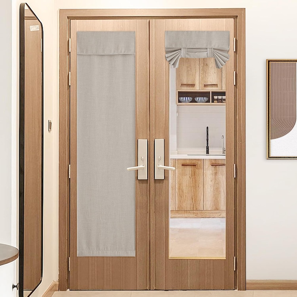 image:imageNICETOWN French Door Curtains for Window Room Darkening Privacy Thermal Insulated Curtains for Kitchen Farmhouse Linen Door Shade for Office Tie Up Shades 26 X 72 Inches Angora 1 PanelAngora