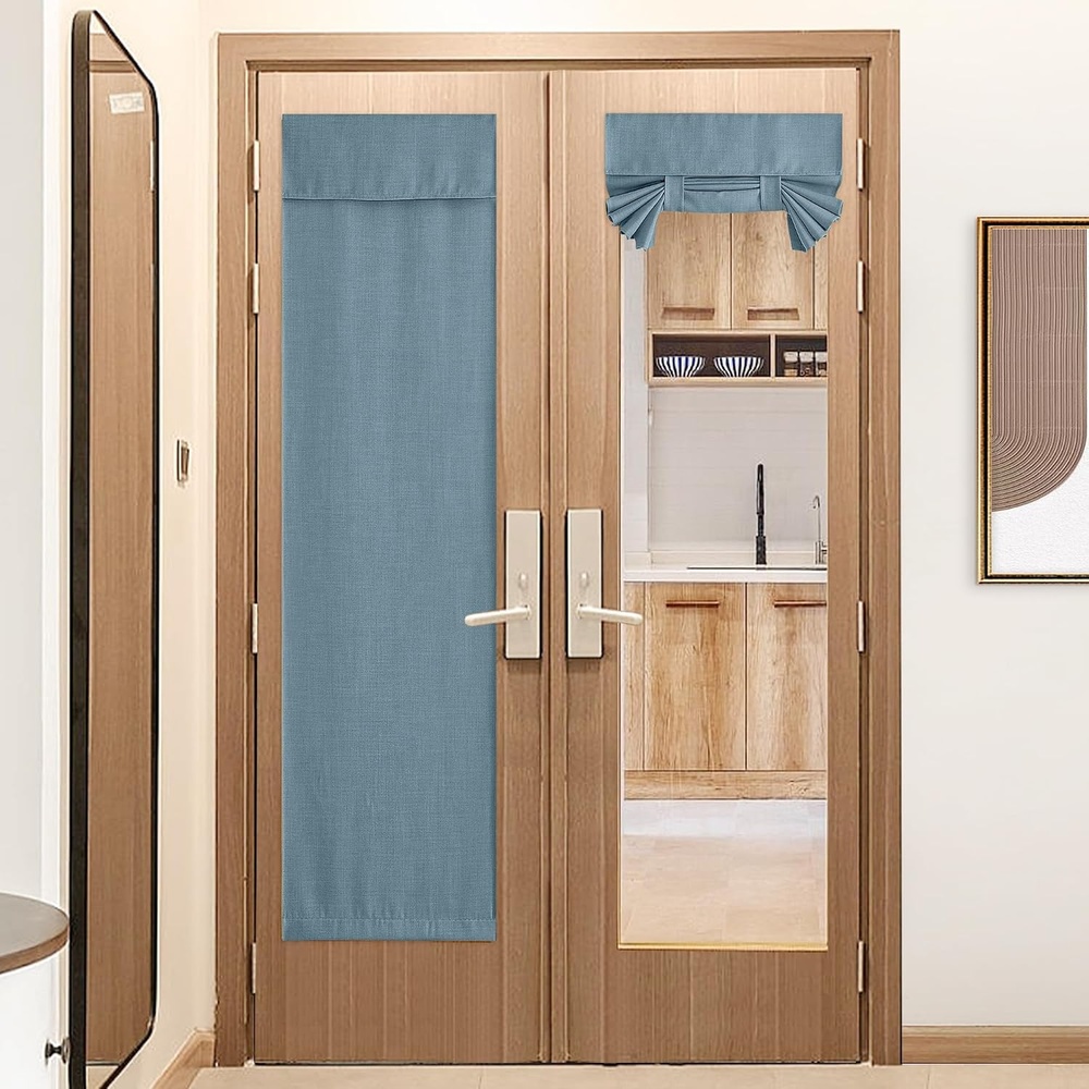image:imageNICETOWN French Door Curtains for Window Room Darkening Privacy Thermal Insulated Curtains for Kitchen Farmhouse Linen Door Shade for Office Tie Up Shades 26 X 72 Inches Angora 1 PanelMist Blue