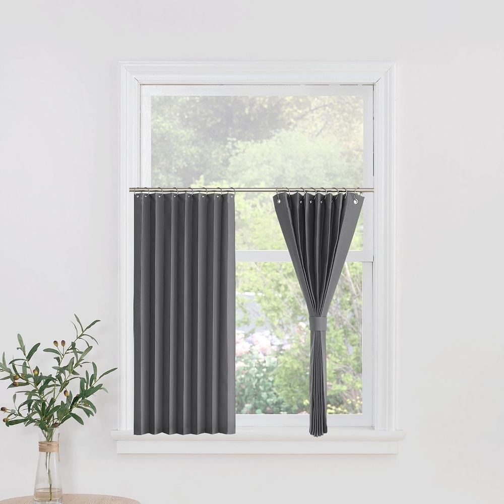 image:imageNICETOWN Linen Curtains for Bedroom Living Room Sheer Door Curtains amp Drapes 80 inches Length for Doorway Farmhouse Country Accordion Style Curtain for Sliding Glass Door 38 Wide Angora 1 PanelGrey