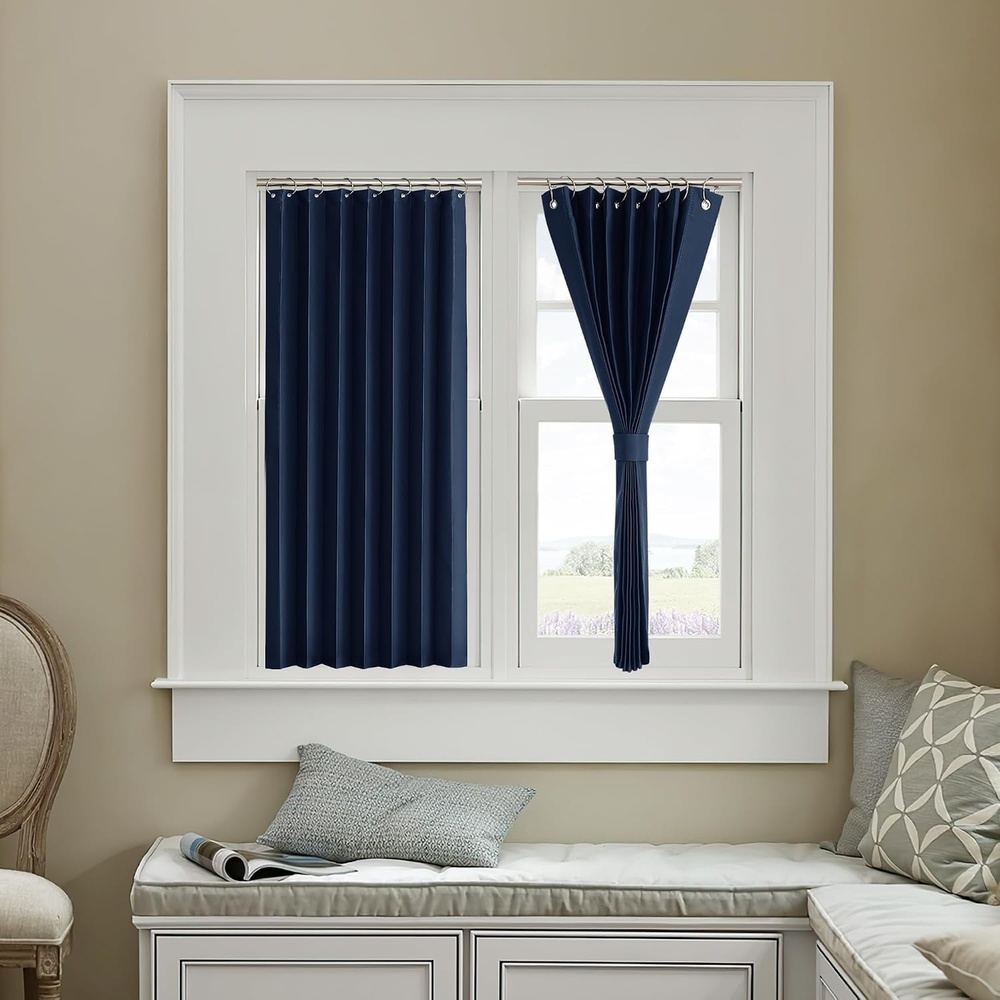 image:imageNICETOWN Linen Curtains for Bedroom Living Room Sheer Door Curtains amp Drapes 80 inches Length for Doorway Farmhouse Country Accordion Style Curtain for Sliding Glass Door 38 Wide Angora 1 PanelNavy