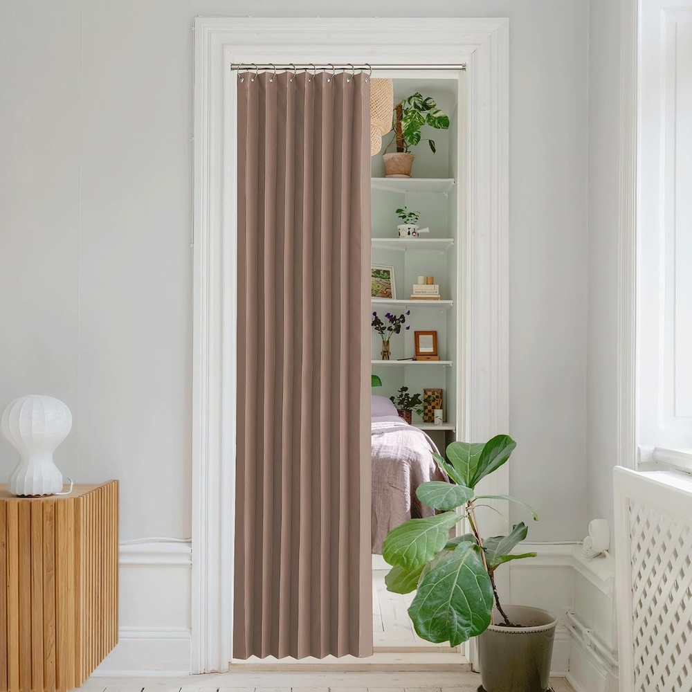 image:imageNICETOWN Linen Curtains for Bedroom Living Room Sheer Door Curtains amp Drapes 80 inches Length for Doorway Farmhouse Country Accordion Style Curtain for Sliding Glass Door 38 Wide Angora 1 PanelCappuccino
