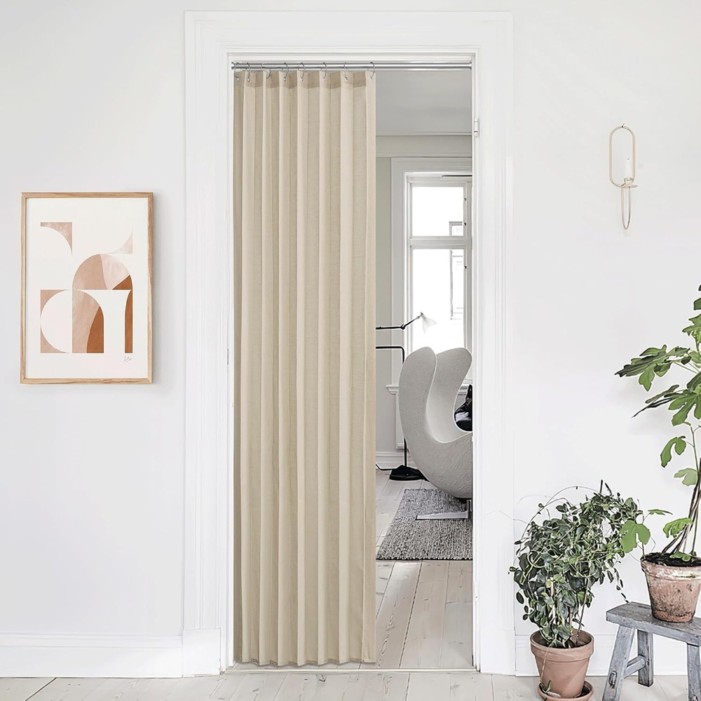 image:imageNICETOWN Linen Curtains for Bedroom Living Room Sheer Door Curtains amp Drapes 80 inches Length for Doorway Farmhouse Country Accordion Style Curtain for Sliding Glass Door 38 Wide Angora 1 PanelAngora