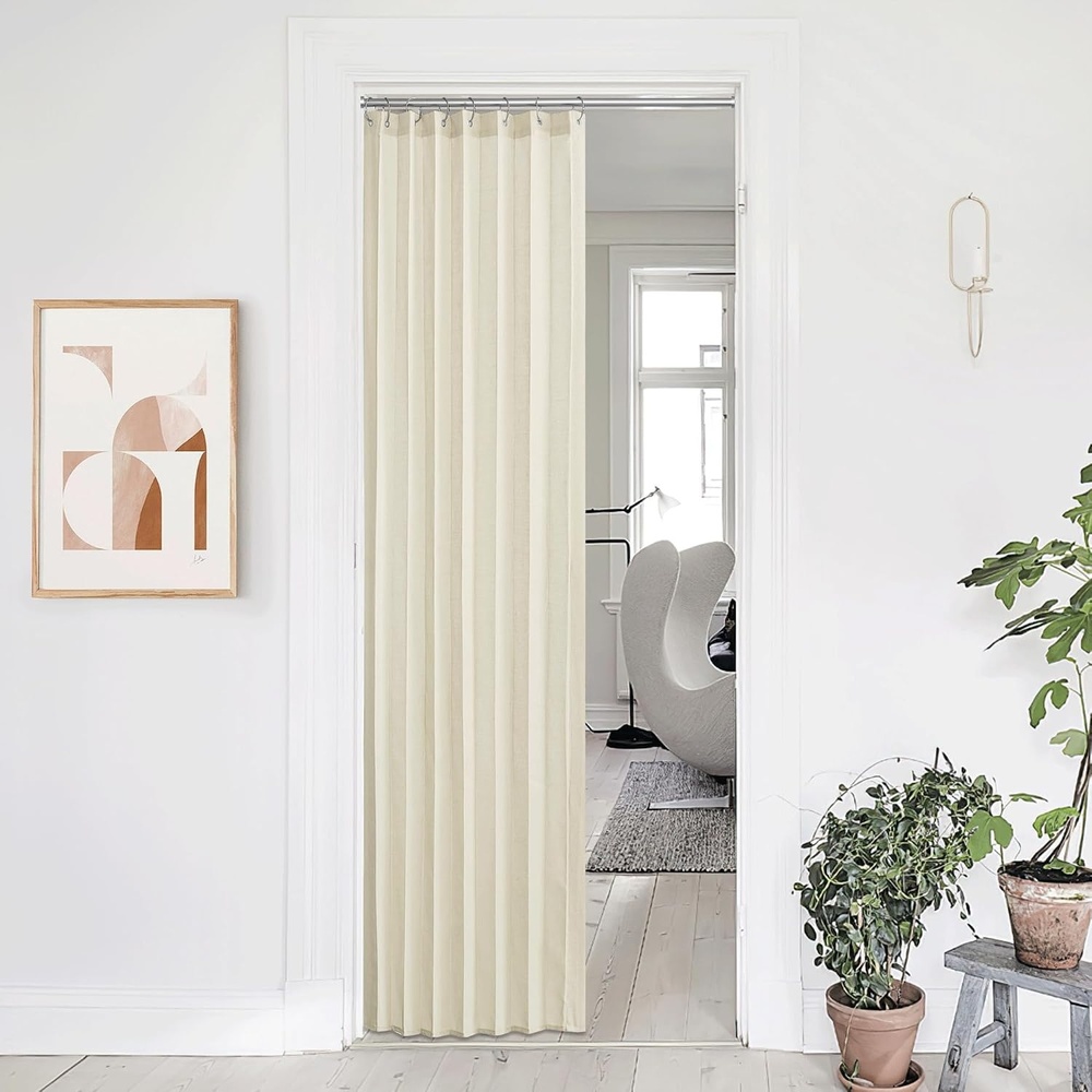 image:imageNICETOWN Linen Curtains for Bedroom Living Room Sheer Door Curtains amp Drapes 80 inches Length for Doorway Farmhouse Country Accordion Style Curtain for Sliding Glass Door 38 Wide Angora 1 PanelGreyish White