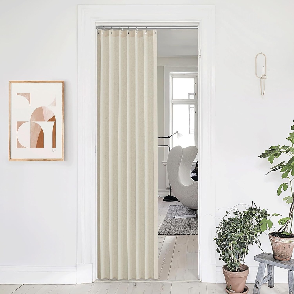 image:imageNICETOWN Linen Curtains for Bedroom Living Room Sheer Door Curtains amp Drapes 80 inches Length for Doorway Farmhouse Country Accordion Style Curtain for Sliding Glass Door 38 Wide Angora 1 PanelNatural Beige