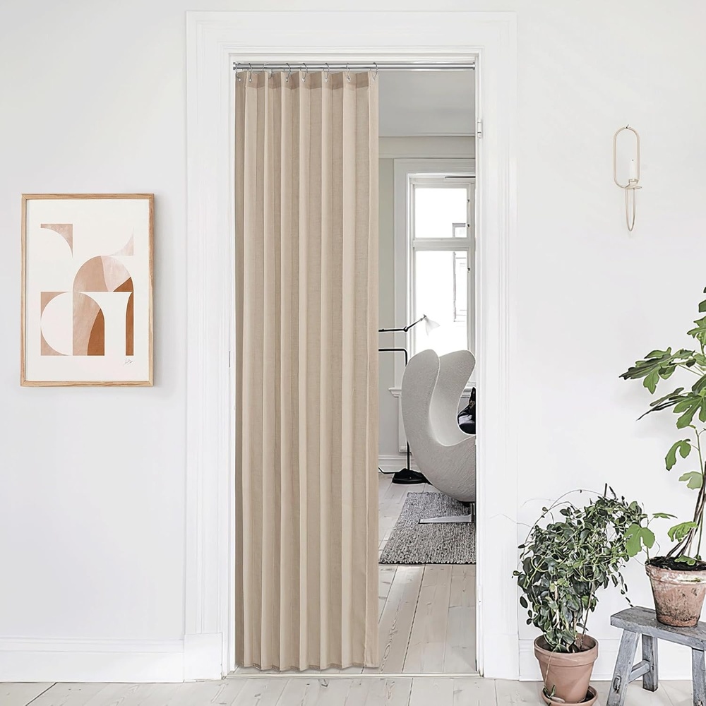 image:imageNICETOWN Linen Curtains for Bedroom Living Room Sheer Door Curtains amp Drapes 80 inches Length for Doorway Farmhouse Country Accordion Style Curtain for Sliding Glass Door 38 Wide Angora 1 PanelTaupe
