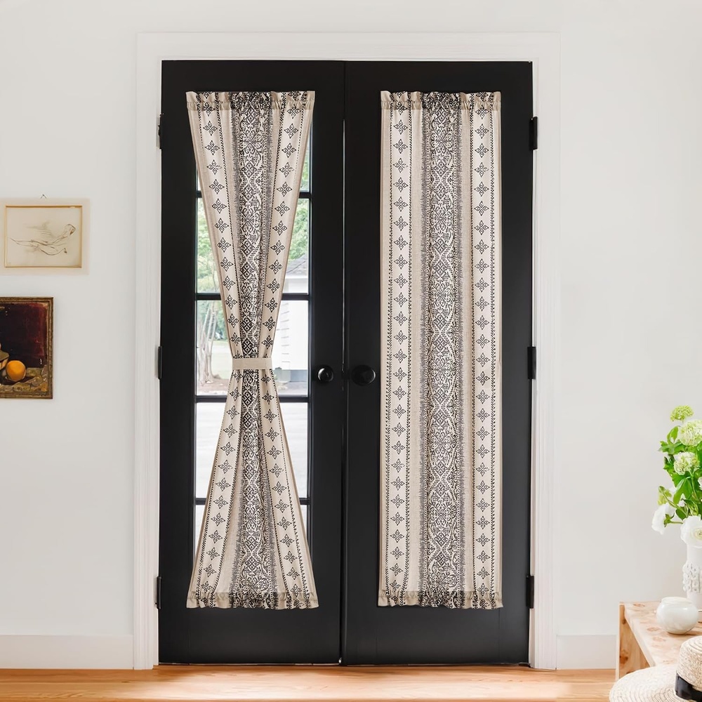image:imageNICETOWN Natural Linen Door Curtains for Glass French Door Farmhouse Boho Window Rustic Sheer Drapes Light Filtering Rod Pocket Front Sidelight Shade Privacy Added 1 PC 35 W x 72 LAngora