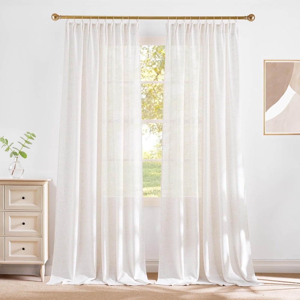 image:imageNICETOWN Natural Thick Linen Semi Sheer Curtains for Farmhouse with Blackout Bedroom Window Curtains W52 x L84 2 Panels