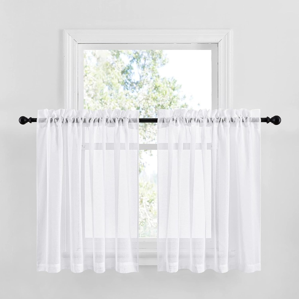 image:imageNICETOWN Sheer Curtains for Hall Room  Rod Pocket Faux Linen Sheer Curtains 84 inches Long for Patio Sliding Glass Door White 1 Pair 55 Wide Per PanelWhite  Rod Pocket Only