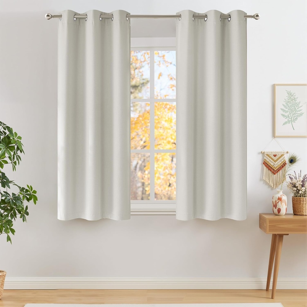 image:imageNICETOWN Short Faux Linen Natural Blackout Curtains 63 inches Long