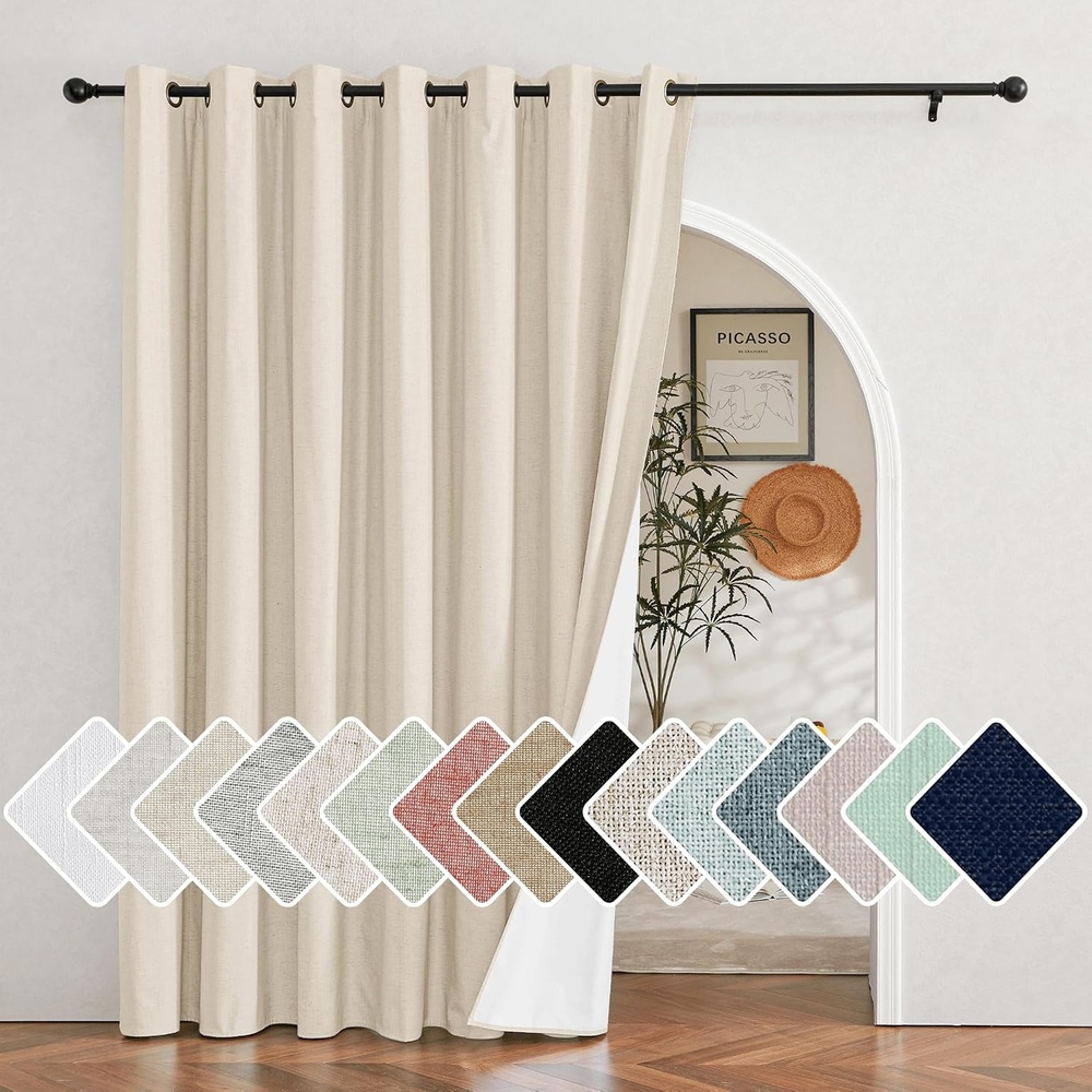 image:imageNICETOWN White 100 Blackout Linen Insulated Patio Curtain 84 inch LongCream