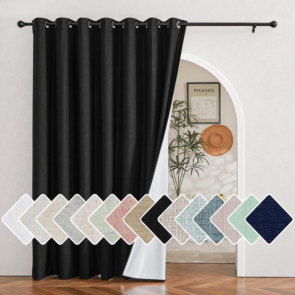 image:imageNICETOWN White 100 Blackout Linen Insulated Patio Curtain 84 inch LongPure Black