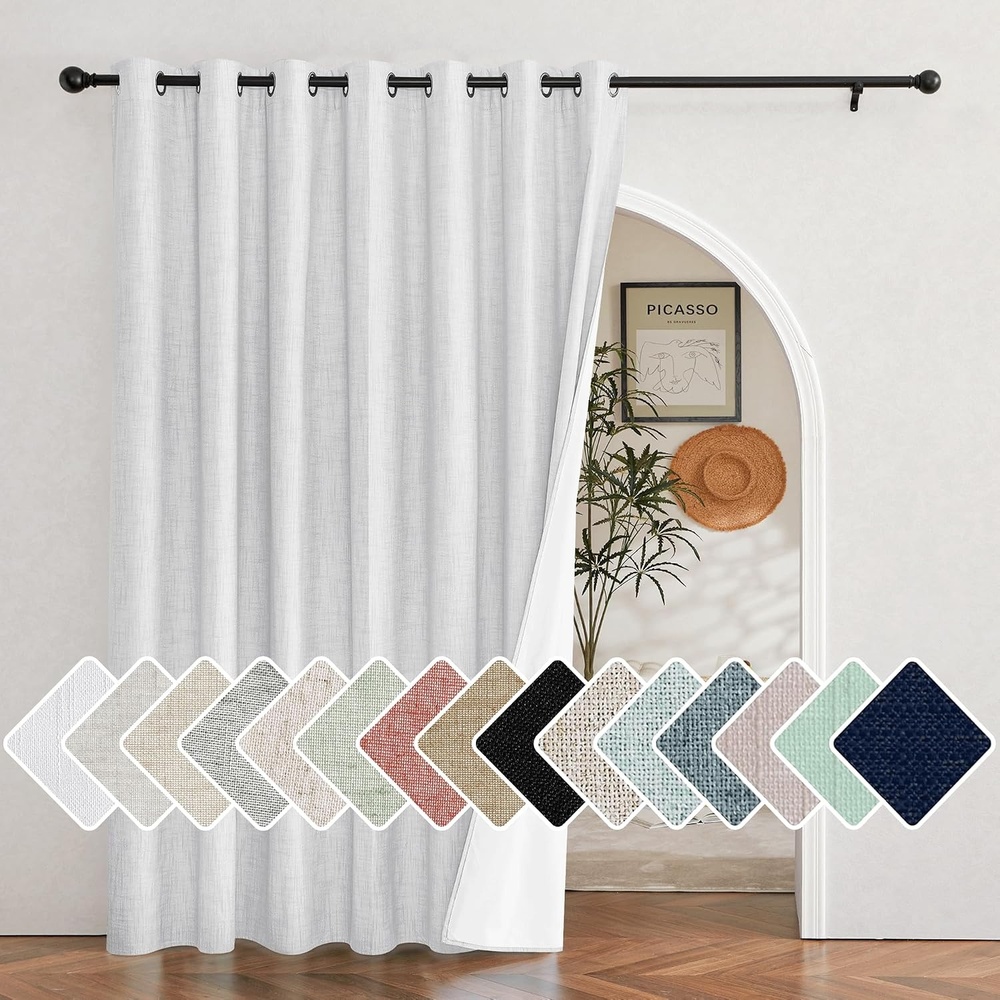 image:imageNICETOWN White 100 Blackout Linen Insulated Patio Curtain 84 inch LongPure White