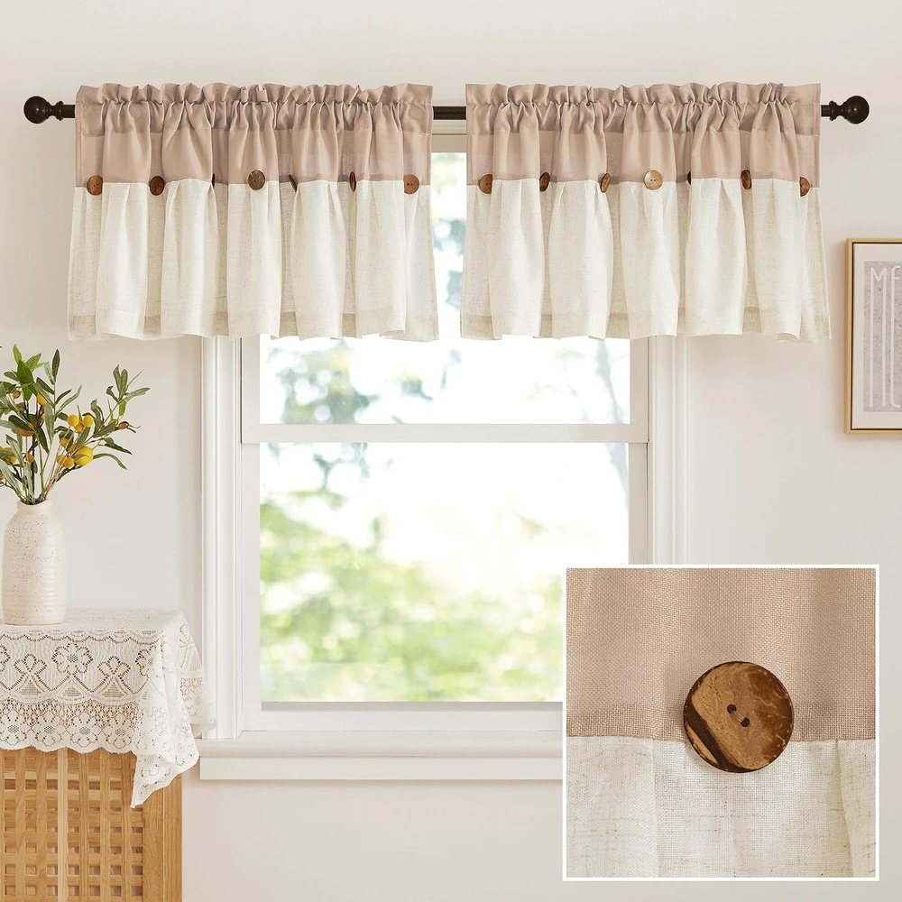image:imageNICETOWN Window Toppers Valances Linen Sheer Valances Pleated Rod Pocket 52 x 18 inche Long Window Covering for Kitchen Kids Room Short Drapes Living Room Bedroom Bathroom Decor 4 Panels Angoratan