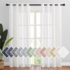 NICETOWN 2 Panles Grommet Olive Green 52 x 84 inches Long Velvet Curtains and 2 Panels 52 x 84 White Faux Linen Sheer Curtains