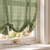 NICETOWN Balloon Curtains for Windows Plaid Patern, Linen Blend Roman Shades W46 x L63 in, Vintage Farmhouse Style Kitchen Curtains Length Adjustable, Tie up Curtains for Bathroom, 1 Panel, Taupe(Layer Plaid | Green)