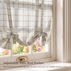 NICETOWN Balloon Curtains for Windows Plaid Patern, Linen Blend Roman Shades W46 x L63 in, Vintage Farmhouse Style Kitchen Curtains Length Adjustable, Tie up Curtains for Bathroom, 1 Panel, Taupe(Twill Check | White)