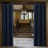 NICETOWN White 100% Blackout Linen Insulated Patio Curtain 84 inch Long(Navy)