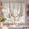 NICETOWN Balloon Curtains for Windows Plaid Patern, Linen Blend Roman Shades W46 x L63 in, Vintage Farmhouse Style Kitchen Curtains Length Adjustable, Tie up Curtains for Bathroom, 1 Panel, Taupe(Twill Check | White)