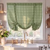 NICETOWN Balloon Curtains for Windows Plaid Patern, Linen Blend Roman Shades W46 x L63 in, Vintage Farmhouse Style Kitchen Curtains Length Adjustable, Tie up Curtains for Bathroom, 1 Panel, Taupe(Layer Plaid | Green)