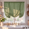 NICETOWN Balloon Curtains for Windows Plaid Patern, Linen Blend Roman Shades W46 x L63 in, Vintage Farmhouse Style Kitchen Curtains Length Adjustable, Tie up Curtains for Bathroom, 1 Panel, Taupe(Twill Check | Green)