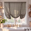 NICETOWN Balloon Curtains for Windows Plaid Patern, Linen Blend Roman Shades W46 x L63 in, Vintage Farmhouse Style Kitchen Curtains Length Adjustable, Tie up Curtains for Bathroom, 1 Panel, Taupe(Layer Plaid | Taupe)