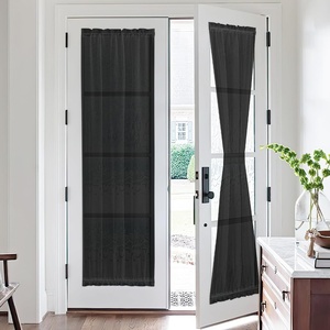 NICETOWN 2 Panels Semi Transparent White Curtains for Kitchen Bathroom(Black)
