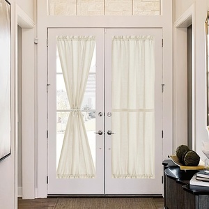 NICETOWN 2 Panels Semi Transparent White Curtains for Kitchen Bathroom(Linen Texture — Greyish White)