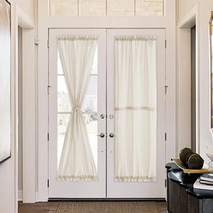NICETOWN 2 Panels Semi Transparent White Curtains for Kitchen Bathroom(Linen Texture — Natural)