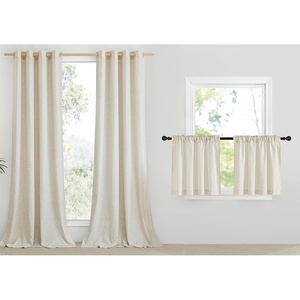 NICETOWN 2 Panles 55″ x 84″ Grommet Linen Curtains with 2 Panels 42″ x 24″ Rod Pocket & Back Tab Linen Valances for Living Room, Bedroom, Natural
