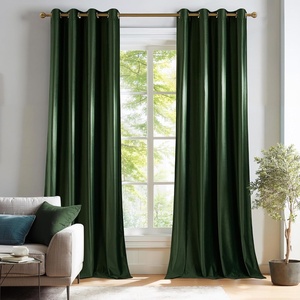 NICETOWN 2 Panles Grommet Olive Green 52 x 84 inches Long Velvet Curtains and 2 Panels 52 x 84 White Faux Linen Sheer Curtains