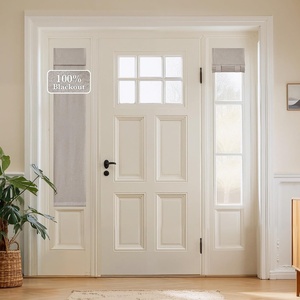 NICETOWN Black 100% Blackout Linen French Door Curtain for Small Window(Light Grey)