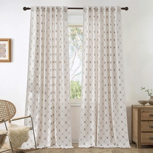 NICETOWN Linen Semi Sheer Diamond Pattern Bedroom Curtains with Blackout Bedroom Window Curtains, W52 x L84, 2 Panels