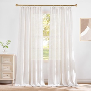 NICETOWN Natural Thick Linen Semi Sheer Curtains for Farmhouse with Blackout Bedroom Window Curtains, W52 x L84, 2 Panels