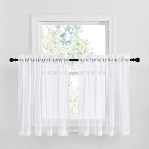 NICETOWN Sheer Curtains for Hall Room – Rod Pocket Faux Linen Sheer Curtains 84 inches Long for Patio Sliding Glass Door (White, 1 Pair, 55 Wide Per Panel)(White – Rod Pocket Only)